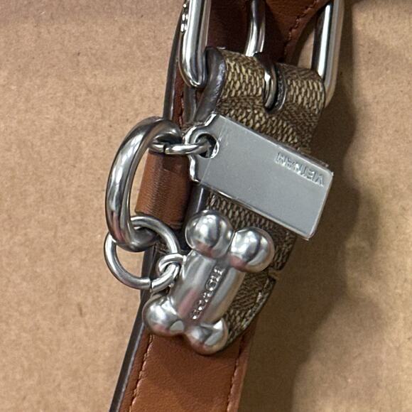 Coach NEW Dog Collar Khaki Saddle SIG C Coated Canvas Leather Trim Med 12.8”-16” - Picture 3 of 9